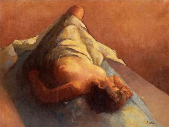 Recumbent Female Nude Partially Draped by Aleen Aked
