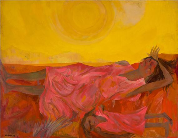 SLEEPING ABORIGINAL WOMAN AND CHILD by Jon Molvig, 1958