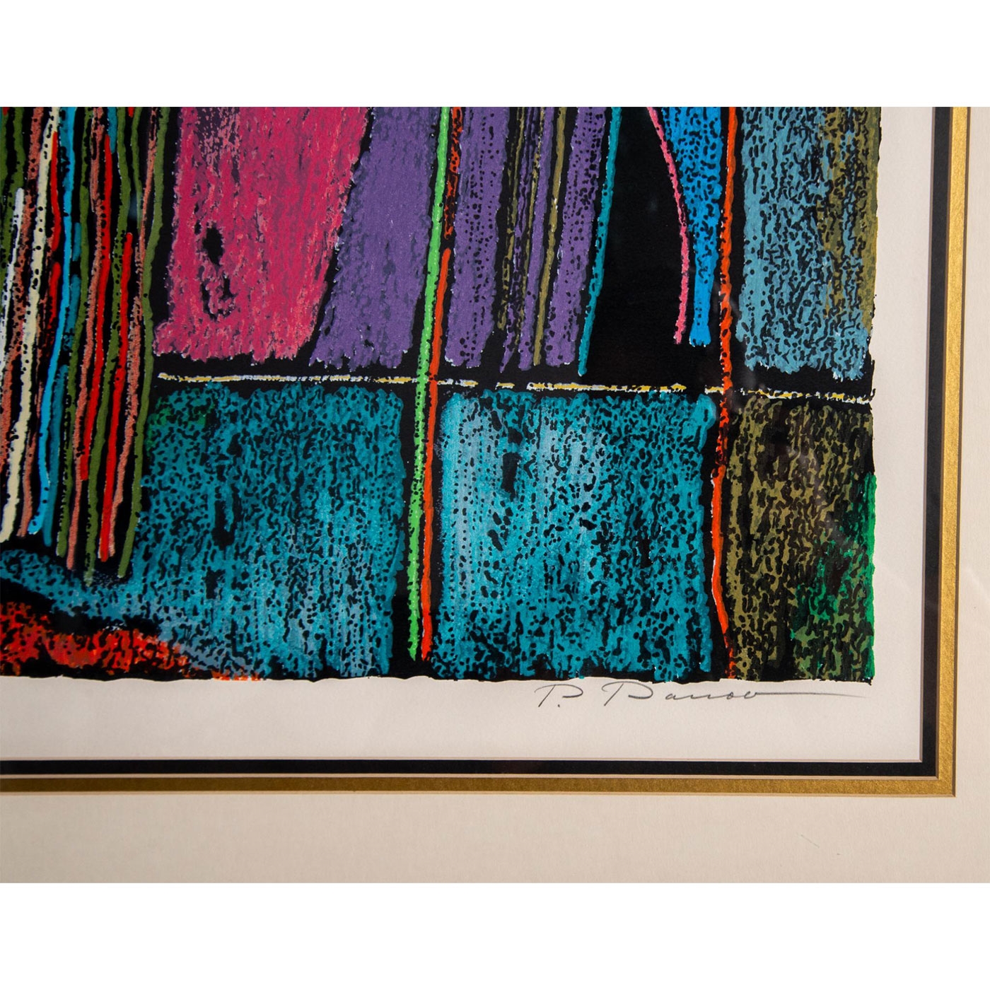 Artwork by Petar Panov Chuklev, An abstracted woman watering flowers in a colorful interior, Made of color silkscreen on paper