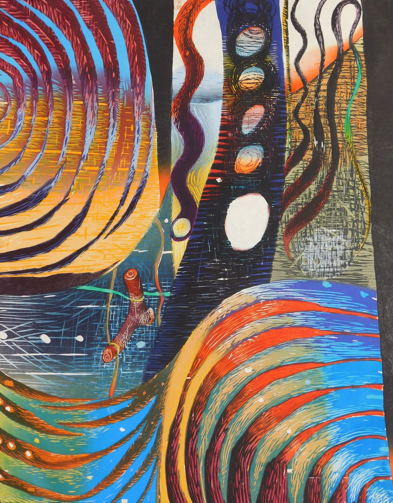 Artwork by Karen Kunc, Wind Rush, Made of woodcut in colors