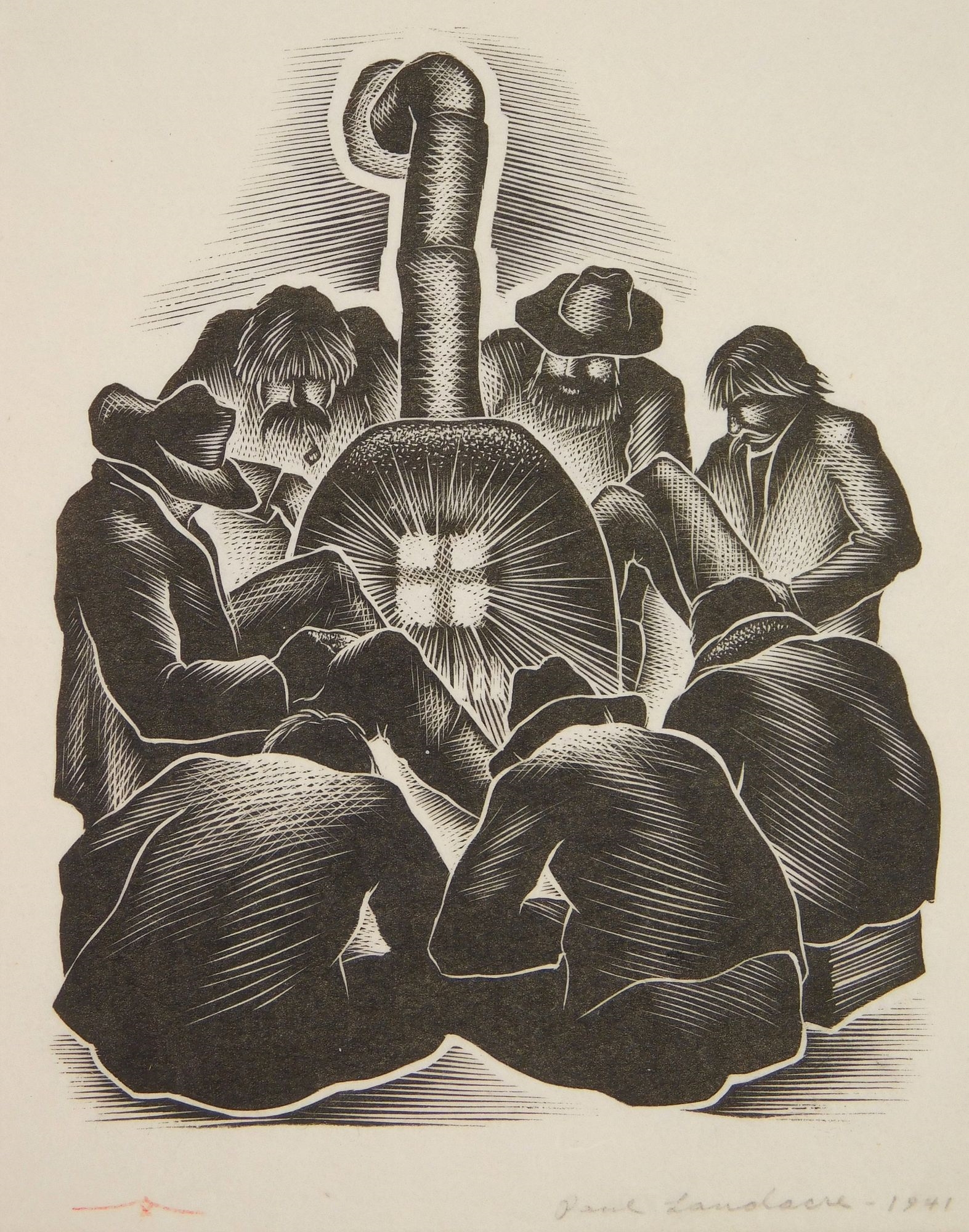 Paul Hambleton Landacre Men Around a Wood Stove (1941) MutualArt