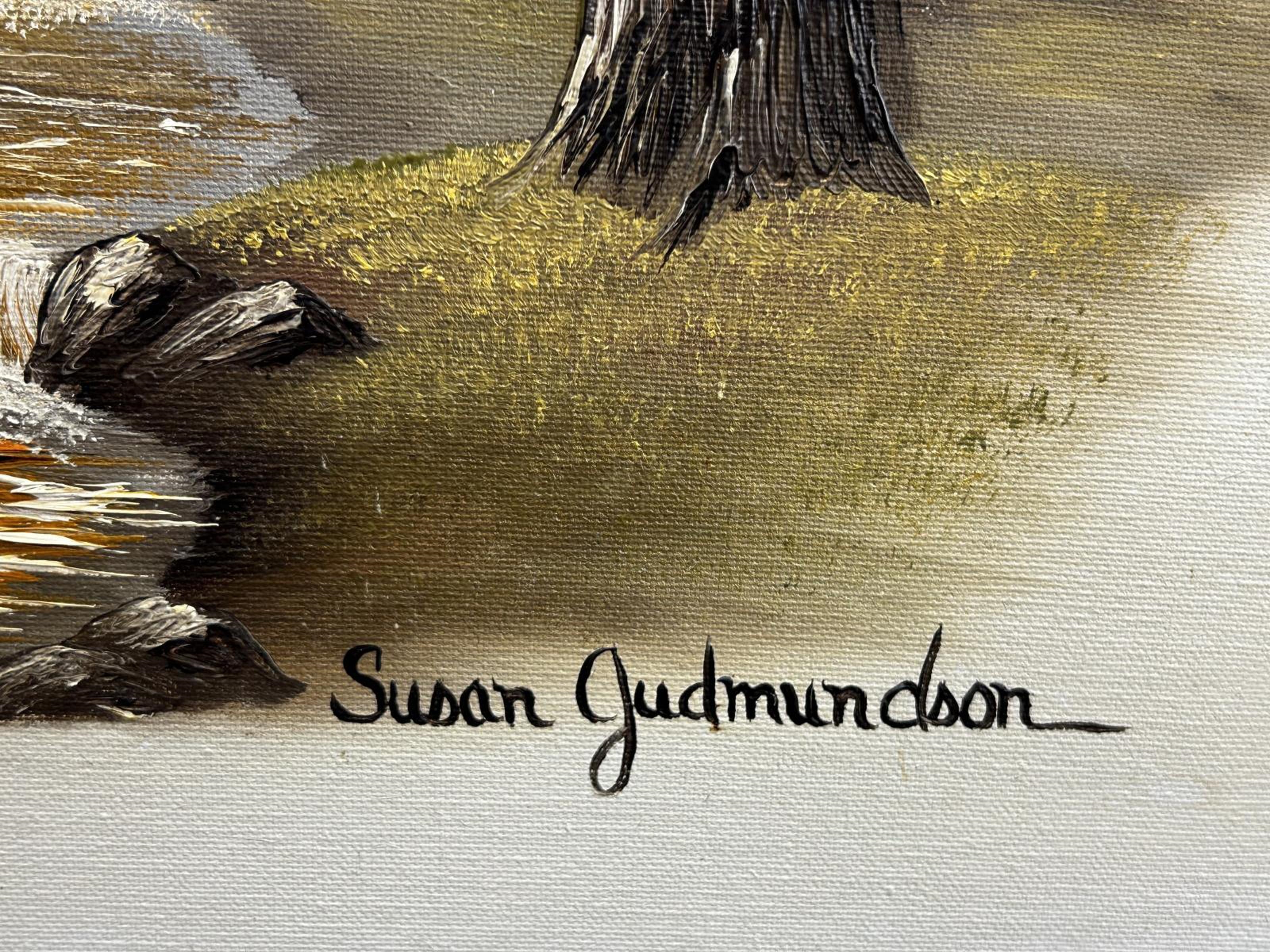 Artwork by Susan Gudmundson, Portraying a serene forest landscape adorned in the vibrant hues of autumn, Made of Oil on Canvas