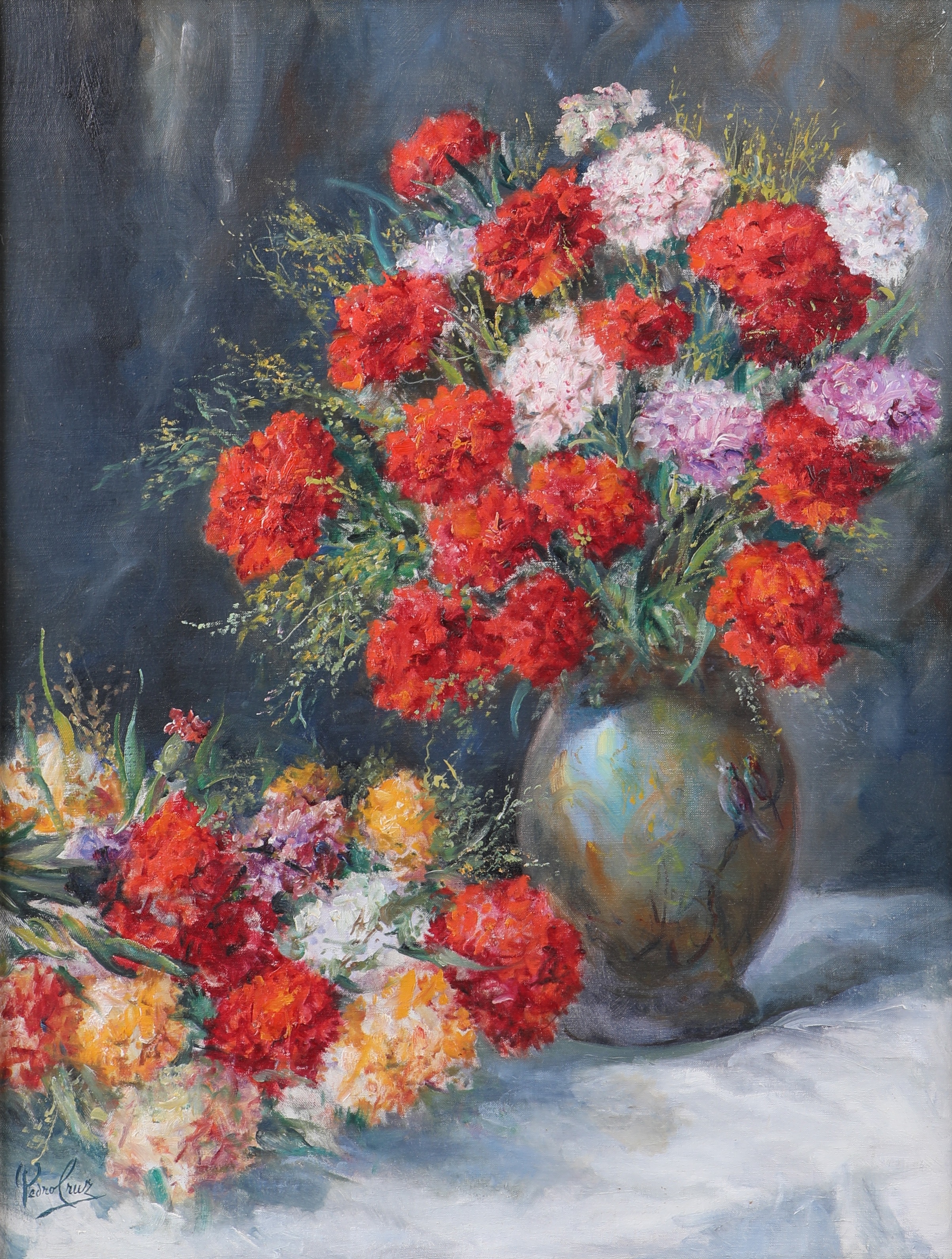 Artwork by Pedro M. Cruz, Natureza morta - Jarra e flores, Made of oil on canvas pasted on platex