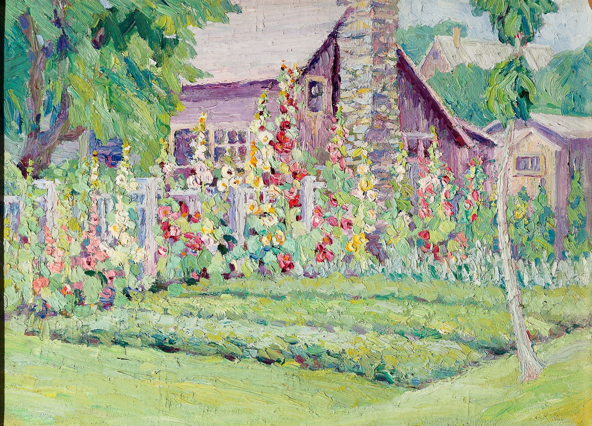Artwork by Jessie Thompson Ames, Provincetown Hollyhocks, Made of Oil on panel