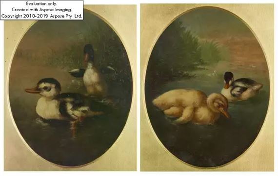 Carlo Coppini | Two Scenes of ducklings in water (1871) | MutualArt