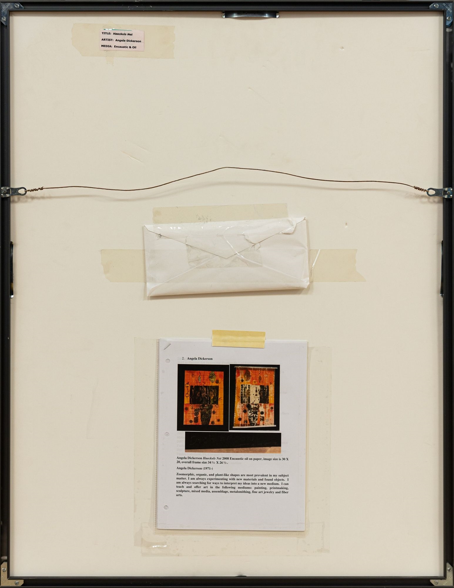 Artwork by Angela Dickerson, HAECKERS NET, Made of Encaustic & oil
