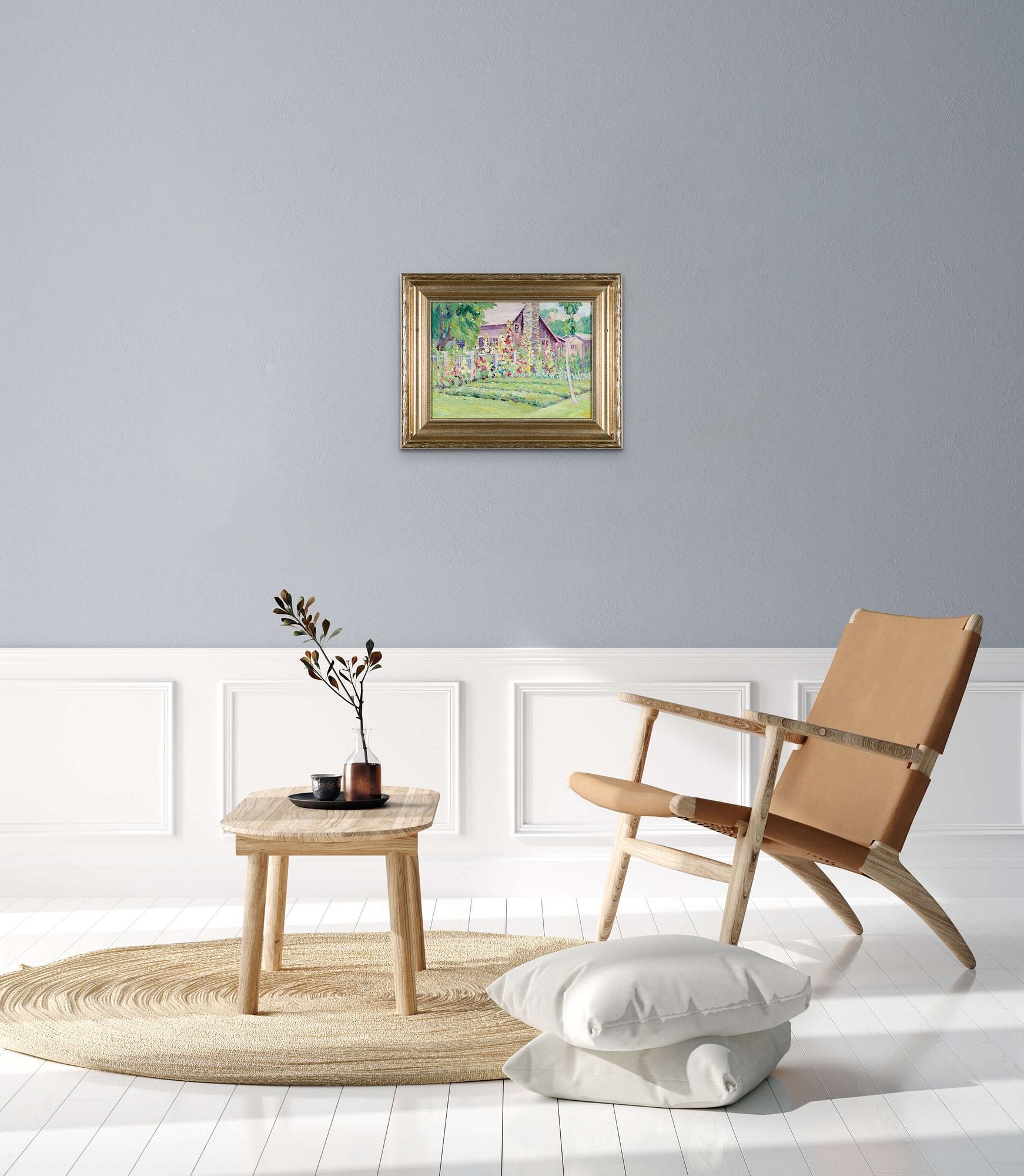 Artwork by Jessie Thompson Ames, Provincetown Hollyhocks, Made of Oil on panel