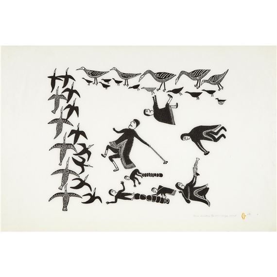 GEESE HUNTING by Jessie Oonark, 1977