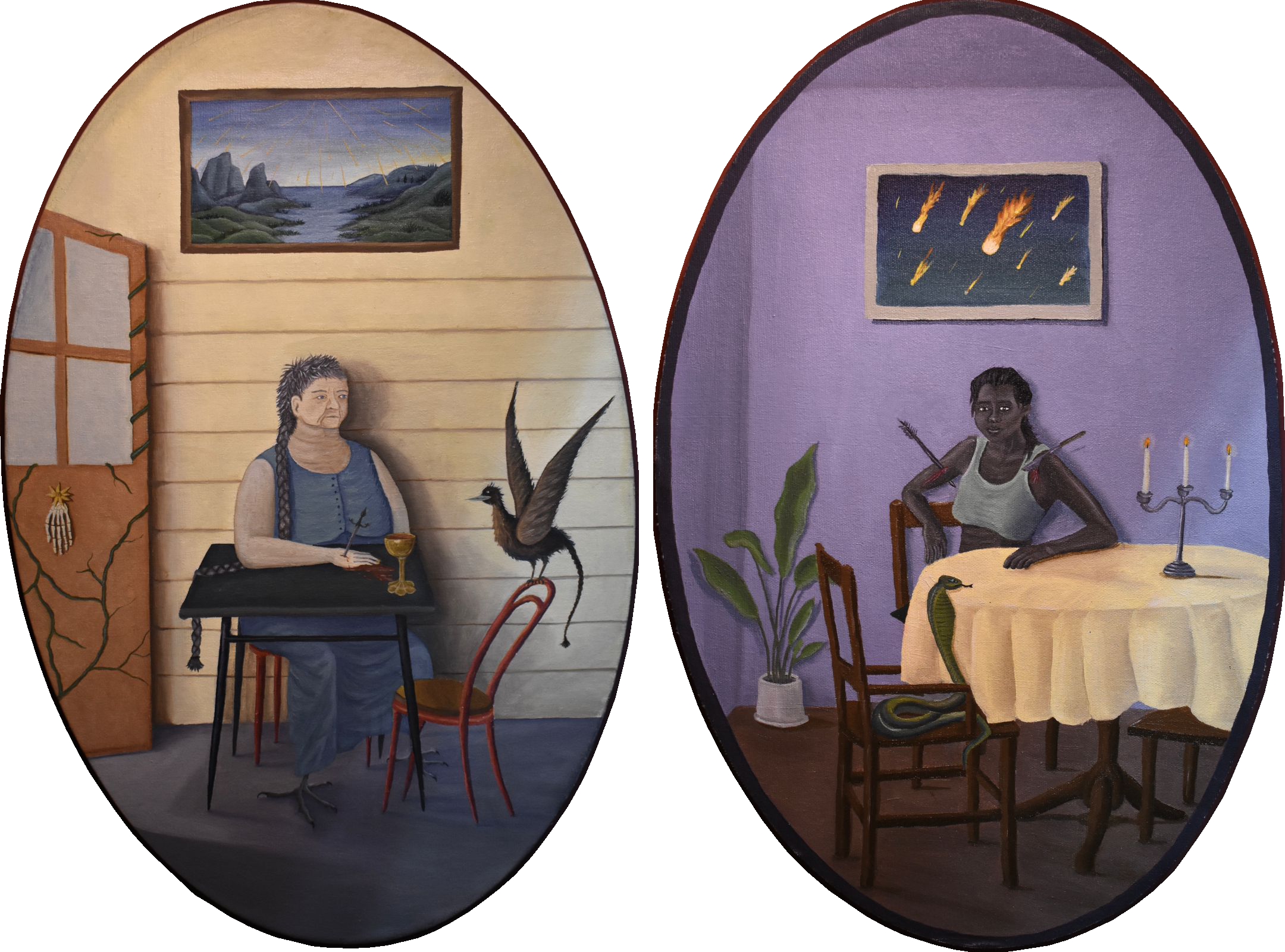 Artwork by Renata Juncadella, CITA CON EL AMANTE, Made of diptych - oil on canvas mounted on MDF