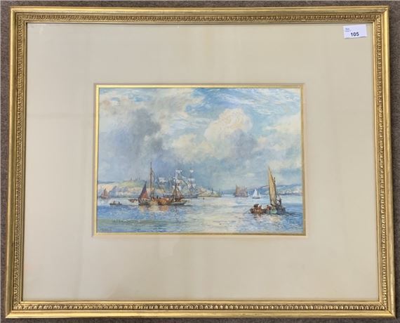 Fishing boats off the Cornish coast by Bernard Finegan Gribble