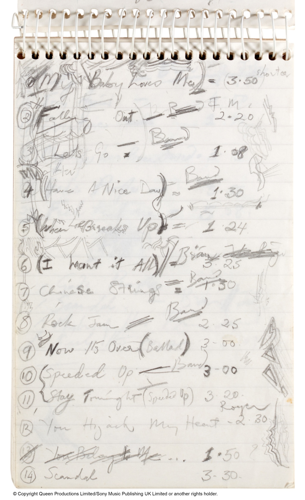 Freddie Mercury | Notebook containing autograph manuscript lyrics of ...
