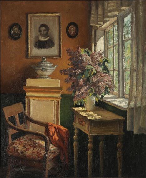 Sunlit interior by Marinus Nielsen, dated 1941