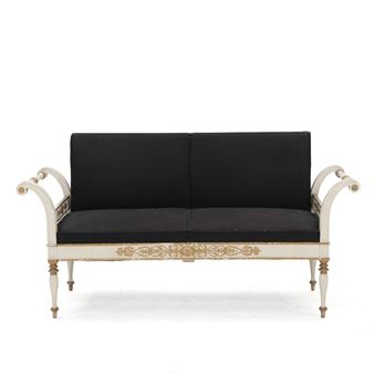 A Danish white painted and giltwood three seat sofa with black horsehair cover - Jørgen Hansen Koch