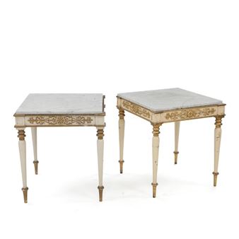 A pair of Danish white painted sidetables with gilded ornaments and white marble tops - Jørgen Hansen Koch