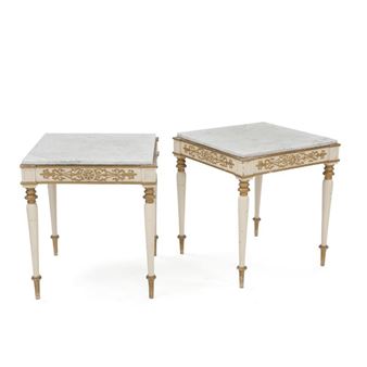 A pair of Danish white painted sidetables with gilded ornaments and white marble tops - Jørgen Hansen Koch