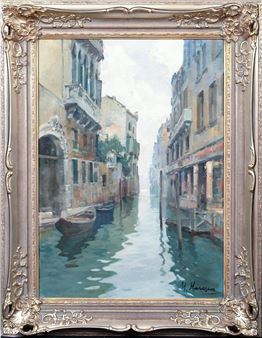 VENETIAN BACKWATER CANAL OIL PAINTING - Mario Maresca