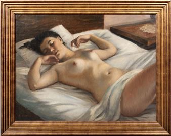 PORTRAIT OF NUDE LADY SLEEPING OIL PAINTING - Karel Skala