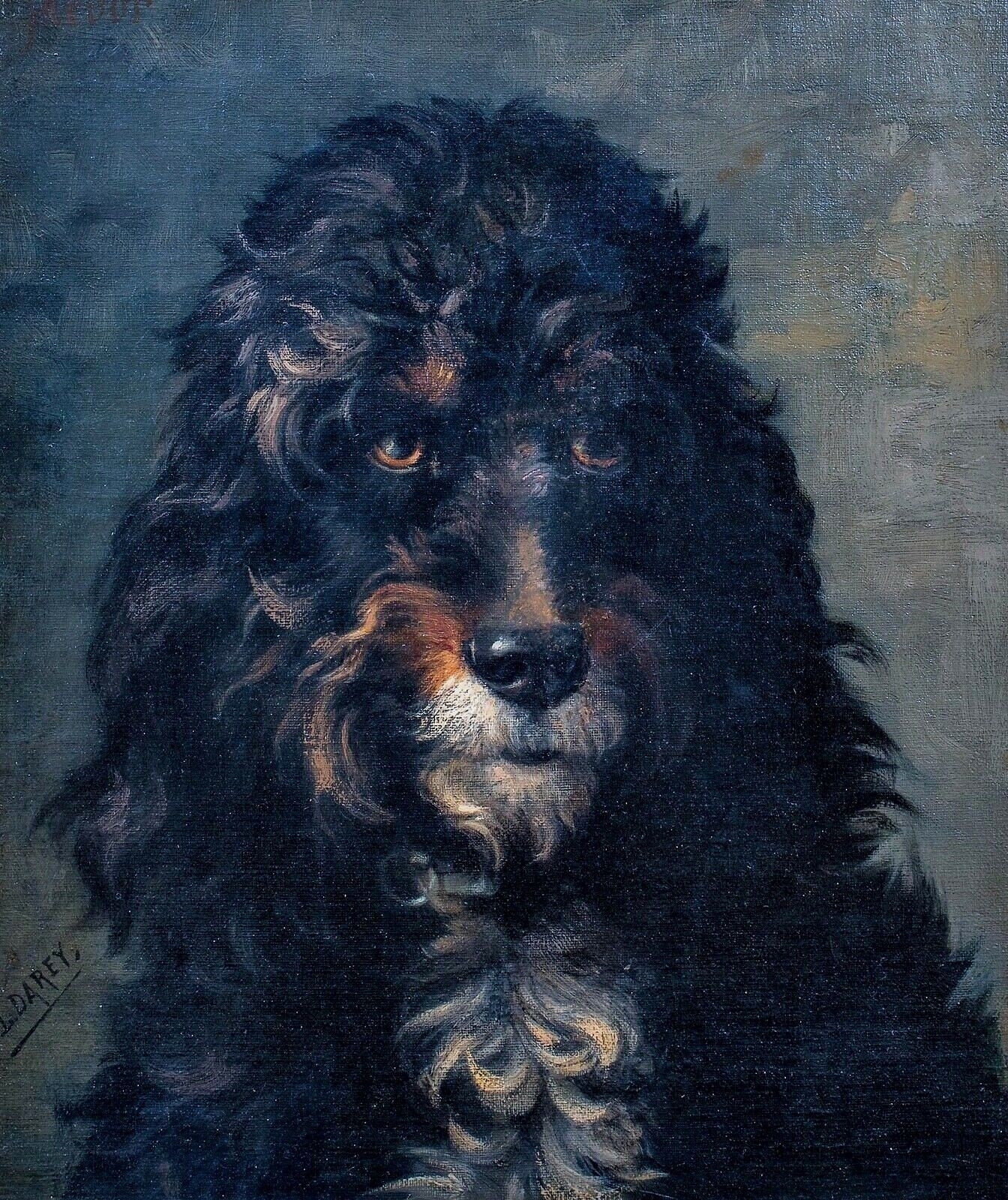 Artwork by Lewis Dorey, PORTRAIT OF A DOG POODLE LEWIS OIL PAINTING, Made of oil on canvas