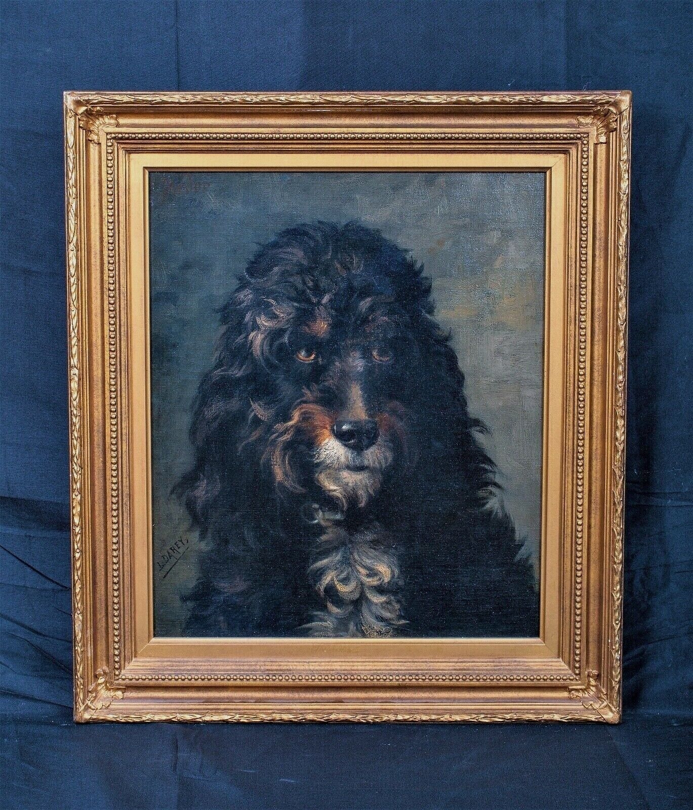 Artwork by Lewis Dorey, PORTRAIT OF A DOG POODLE LEWIS OIL PAINTING, Made of oil on canvas