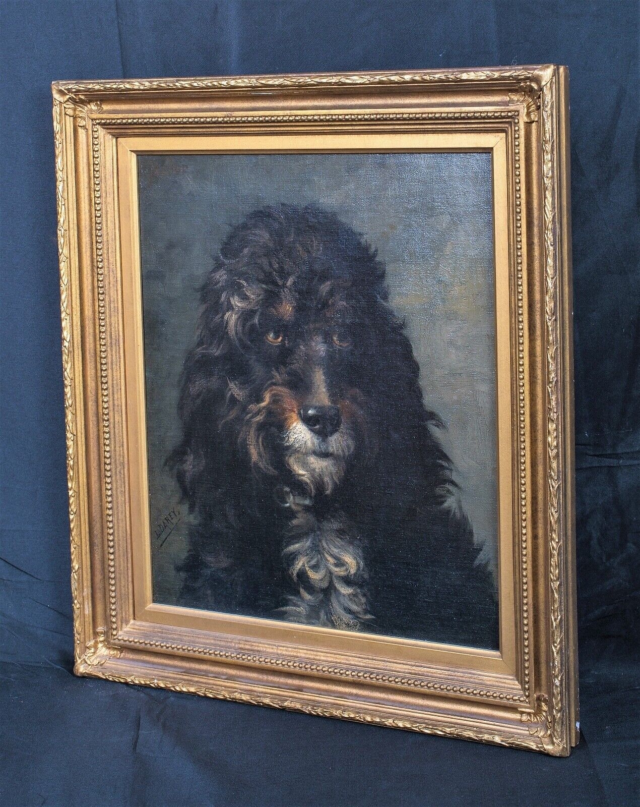 Artwork by Lewis Dorey, PORTRAIT OF A DOG POODLE LEWIS OIL PAINTING, Made of oil on canvas