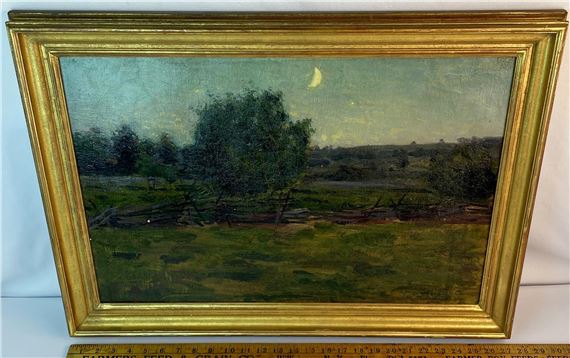 Countryside Landscape w/ Fence and Moon by Frank Townsend Hutchens