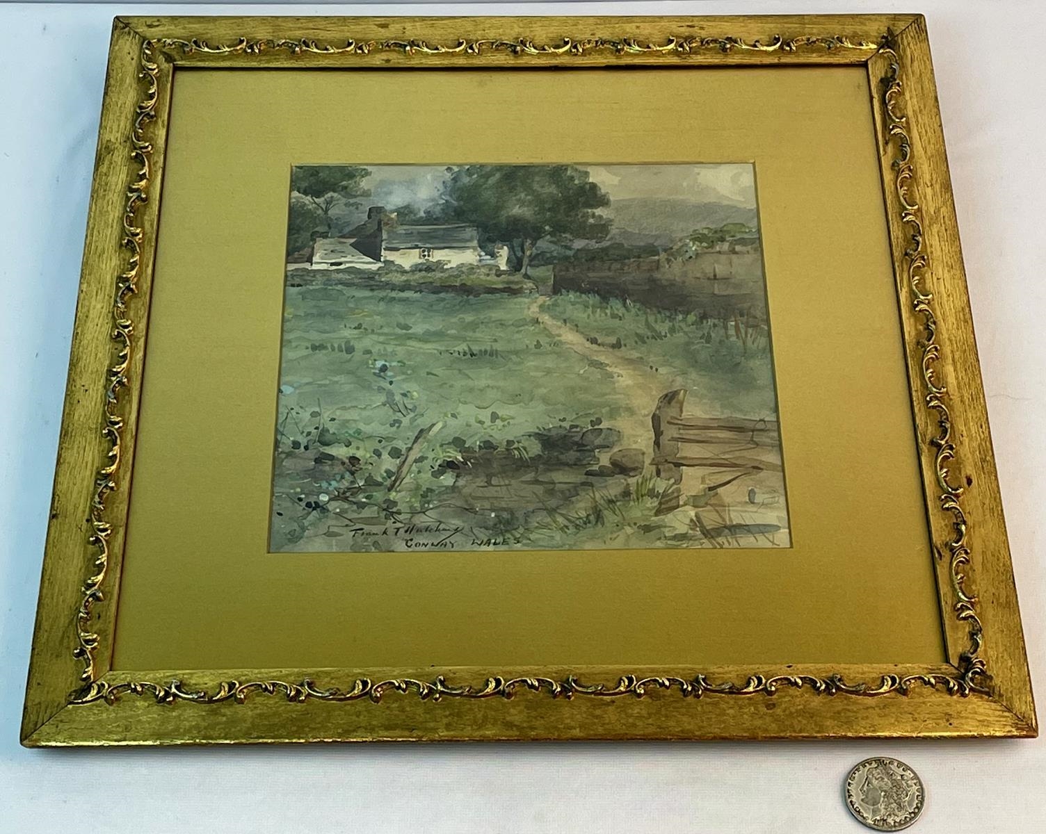Frank Townsend Hutchens Conway Wales Farmhouse Landscape Watercolor Painting FRAMED MutualArt