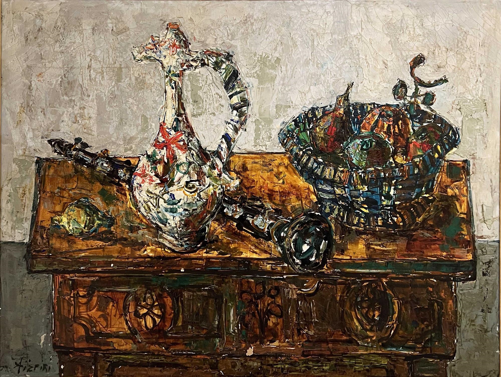 Paul Augustin Aïzpiri Still life with fruits basket on a table