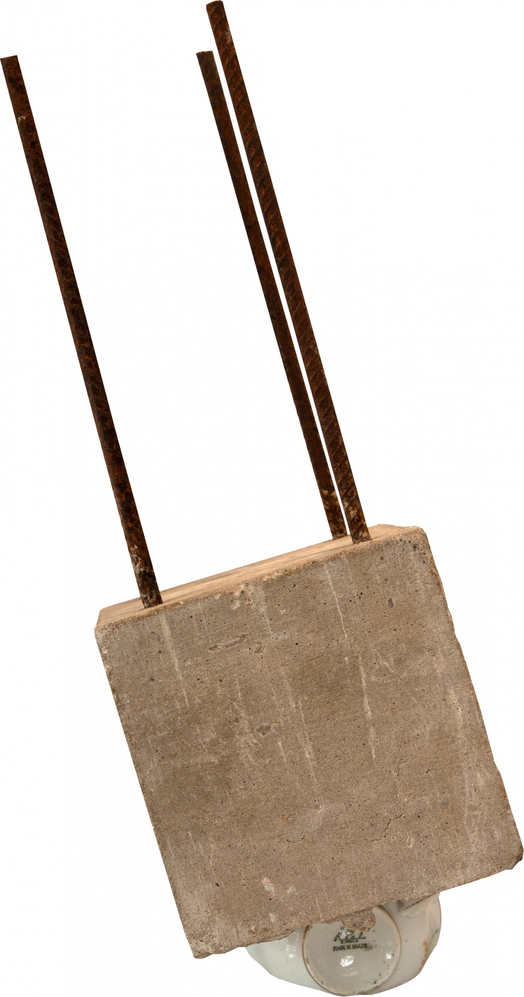Artwork by Érica Magalhães, Sem Título, Made of concrete, iron rods and porcelain cup