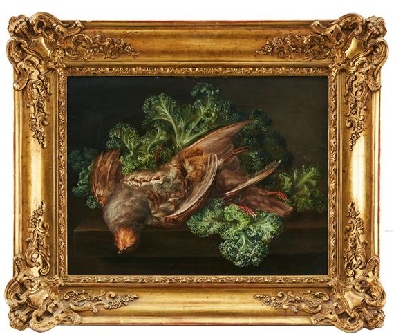 Stilleben med fåglar och grönkål - Augusta Plagemann