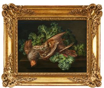 Stilleben med fåglar och grönkål - Augusta Plagemann