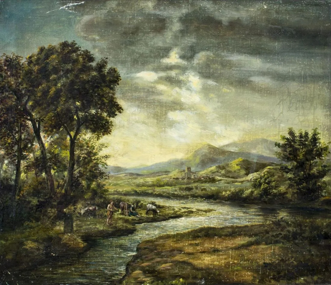 European School, 19th Century | River Landscape with Figures | MutualArt