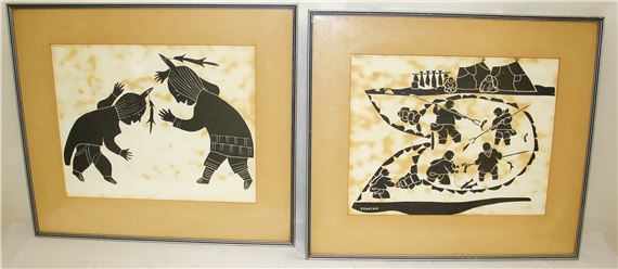 River Fishing 1966 & Helen Kalvak, Dance of the Loon by Victor Ekootak, 1966