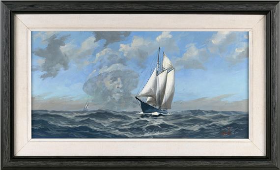 Sailing off the coast, with a hazy image of an old salt in the sky by Ben Neill