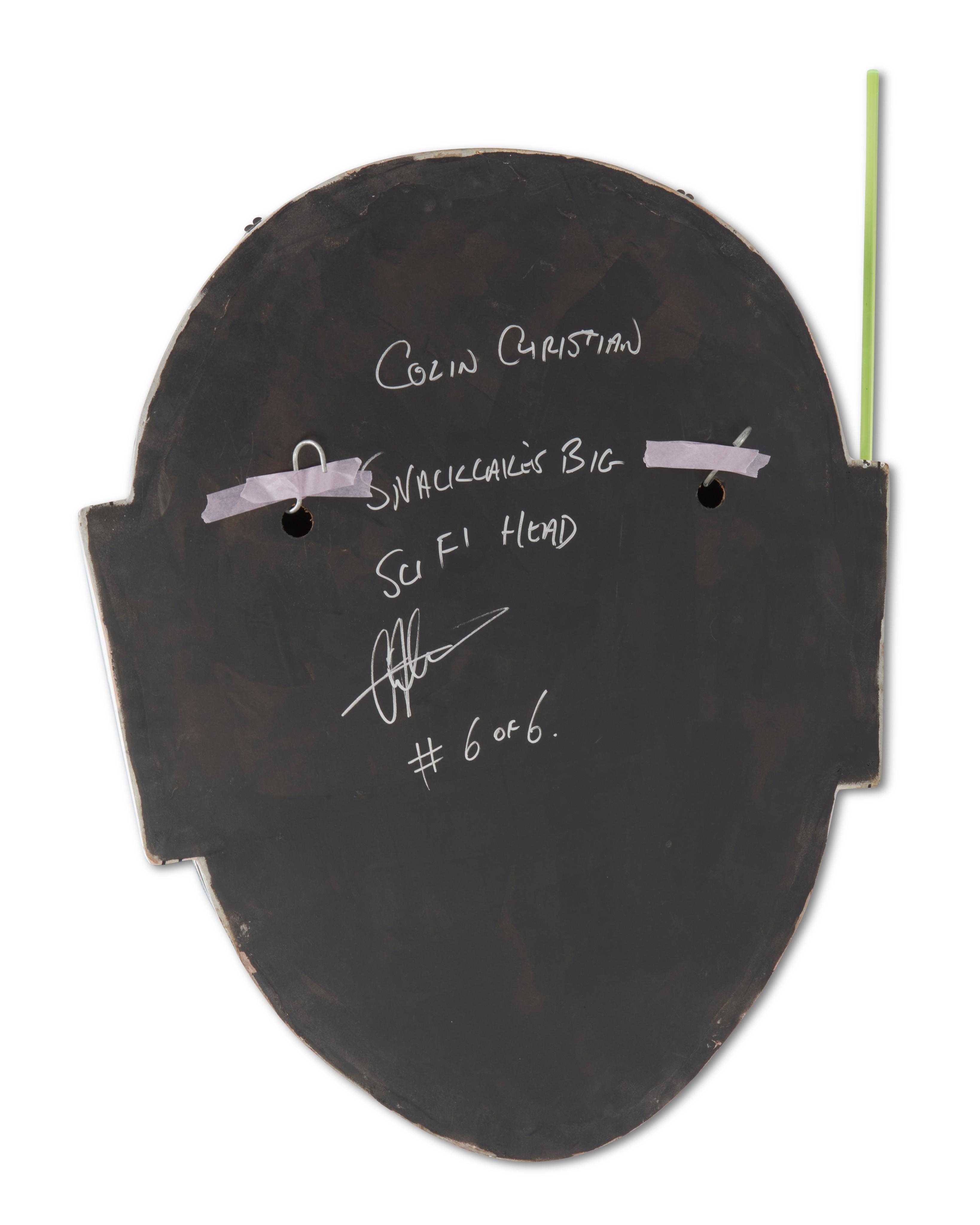 Artwork by Colin Christian, "Snackcake's Big Sci-Fi Head", Made of Fiberglass, acrylic