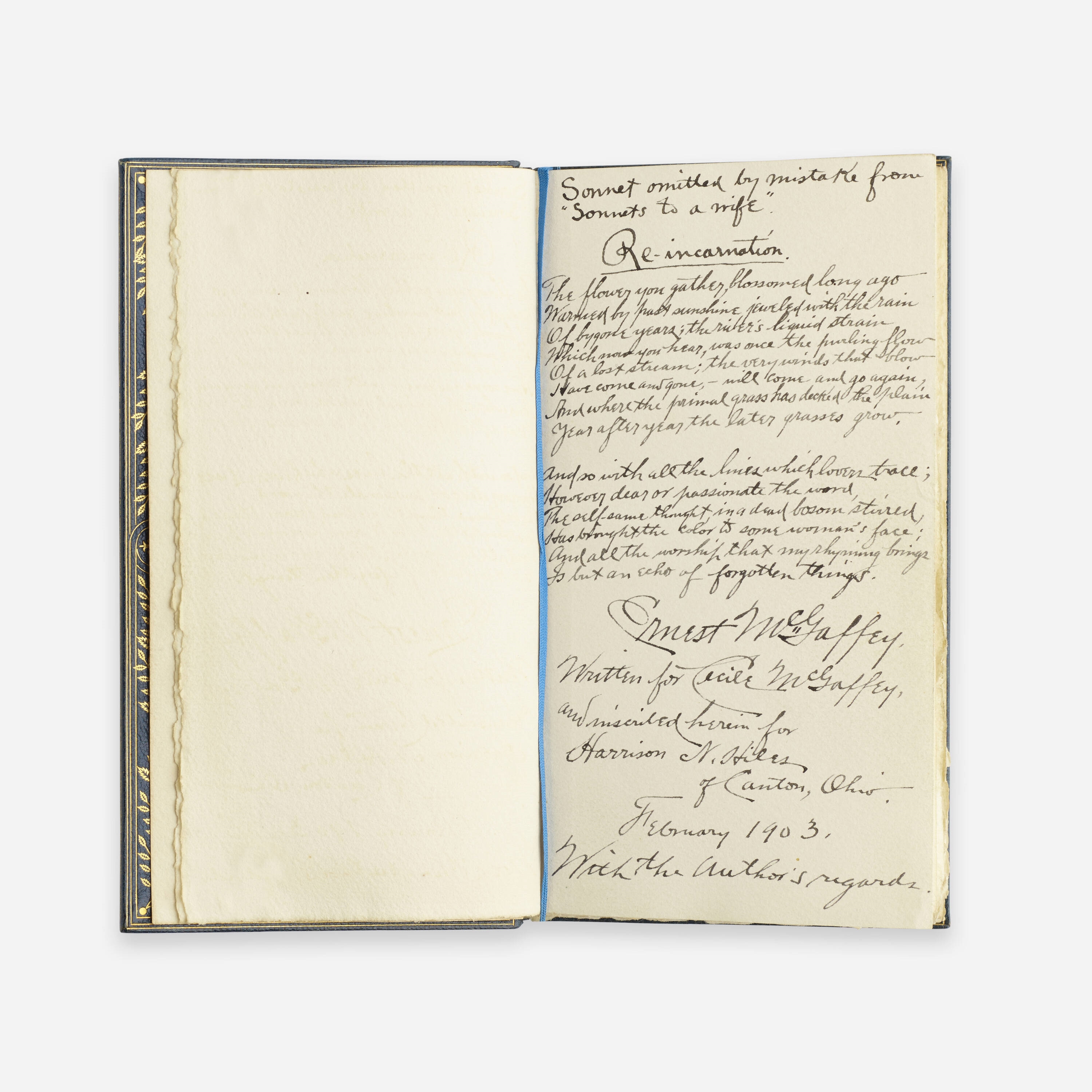 Artwork by Ernest Mcgaffey, Sonnets to a Wife, Made of full leather-bound book with gilding, paper