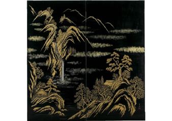 Screen with design of landscape in maki-e lacquer - Shinsei Miyasaka