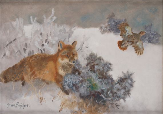 Fox and partridge (Räv och rapphöna) by Bruno Liljefors
