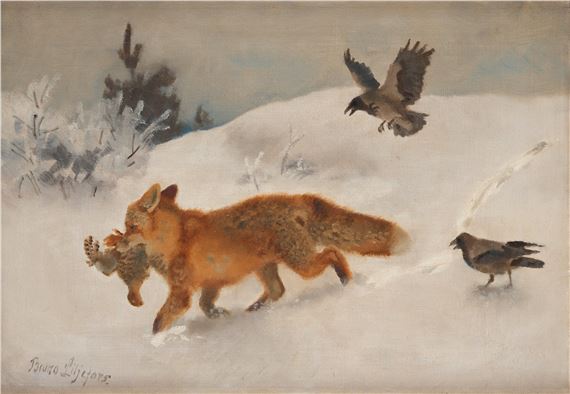 Räf med rapphöna - kråkor by Bruno Liljefors