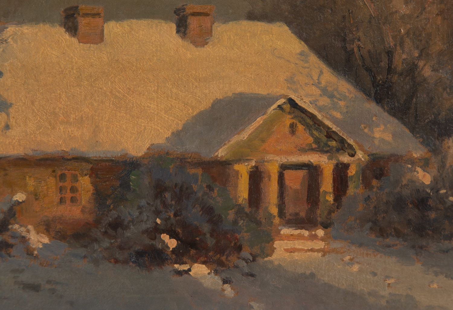 Artwork by Wiktor Korecki, Manor in winter landscape, Made of oil/paperboard