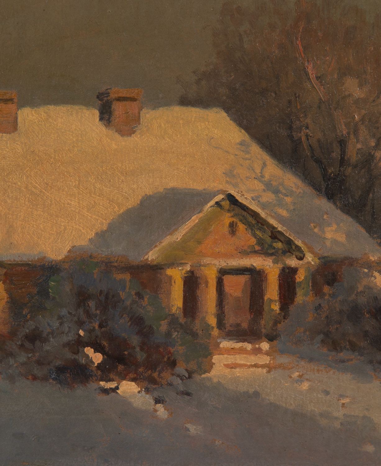 Artwork by Wiktor Korecki, Manor in winter landscape, Made of oil/paperboard