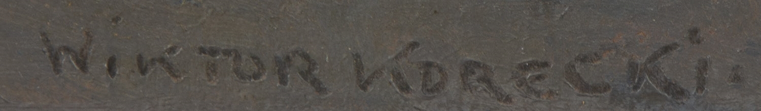 Artwork by Wiktor Korecki, Manor in winter landscape, Made of oil/paperboard