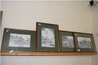 group of four coloured prints to include Pulls Ferry, Norwich and Blicking Hall - Chris Hutchins