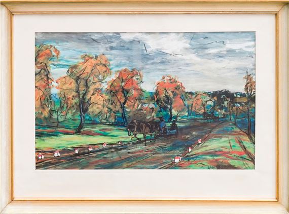 Koňský povoz na cestě v podzimní krajině by Vojtěch Sedláček