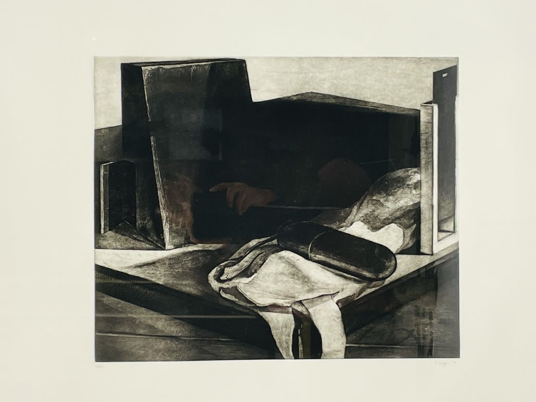 Richard Shaffer | CANISTER ON FABRIC ON TABLE (1982) | MutualArt