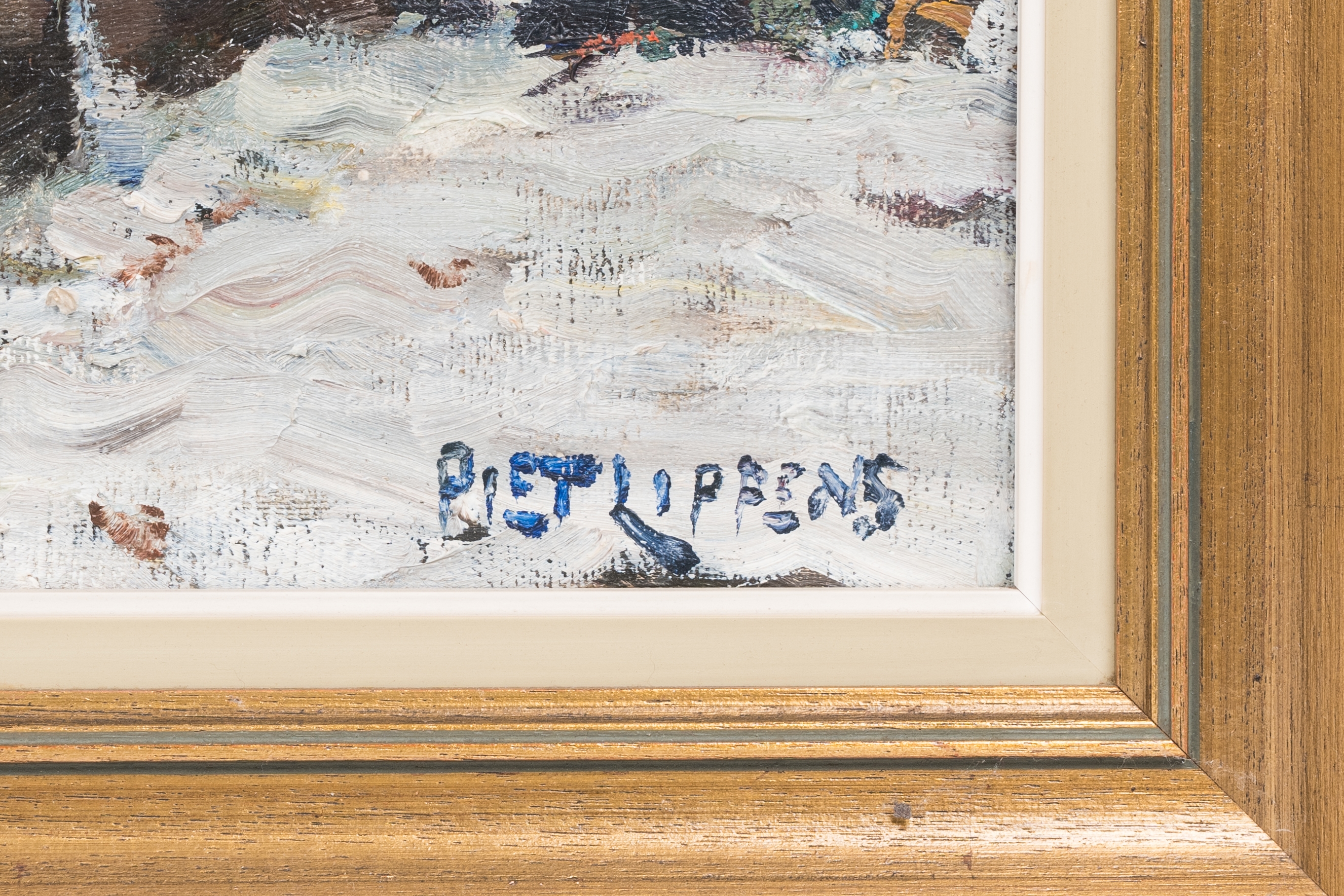 Artwork by Piet Lippens, Cityscape in winter time, Made of oil on canvas