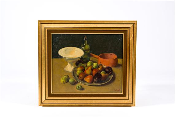 Still life with fruit and tableware by Lode Sebregts