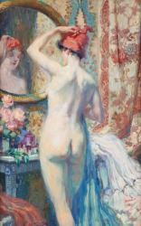 Jeune femme nue se mirant. by Antoine Daens, 1917