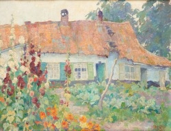 Artwork by Jean Stevan, Jardin fleuri devant la fermette, Made of oil on canvas
