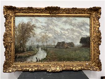 Paysage aux maisons à toits de chaume - Roger Tournay