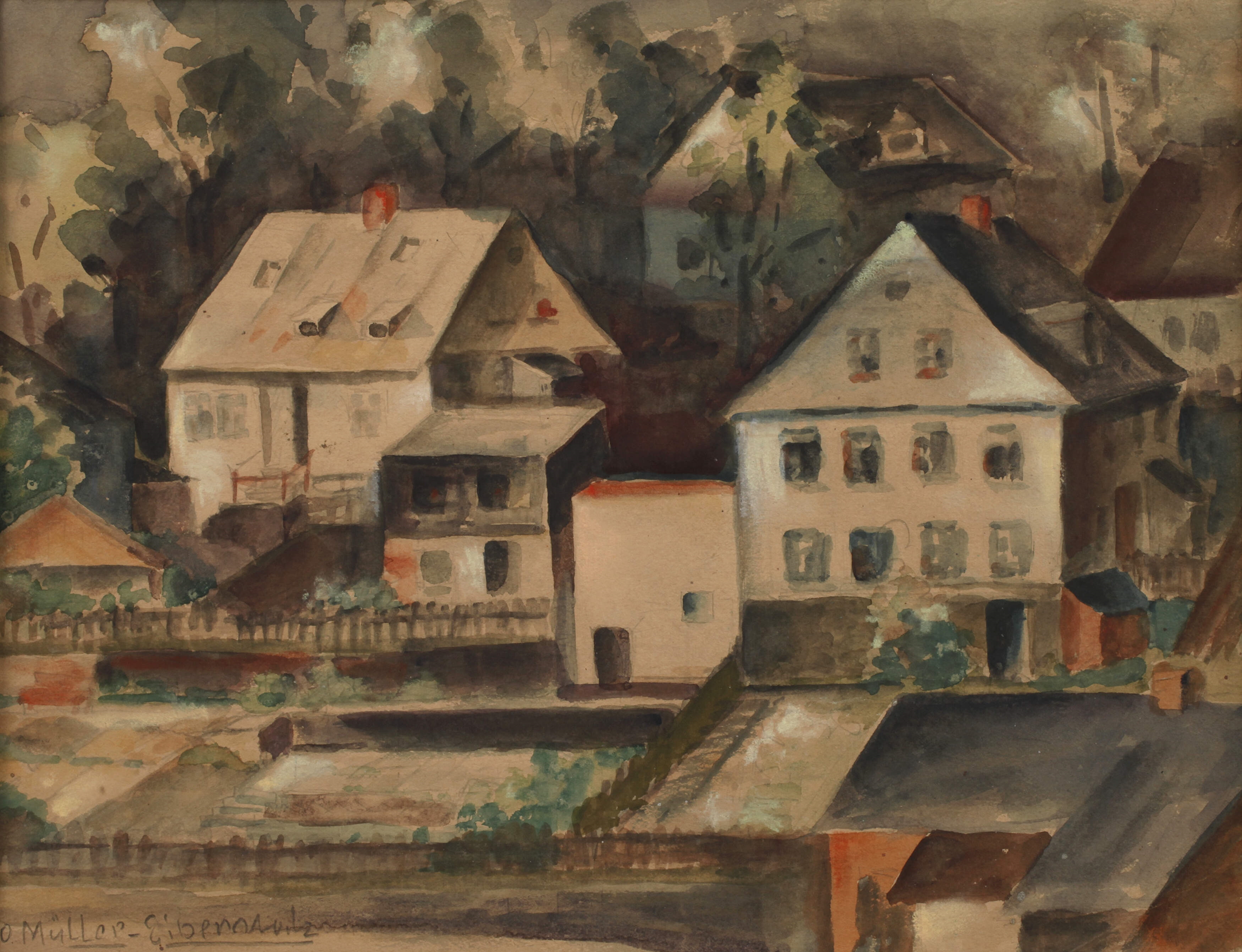 Artwork by C.F. Otto Müller, Eibenstock, Ansicht Eibenstock, Made of Aquarell über Bleistiftvorzeichnung